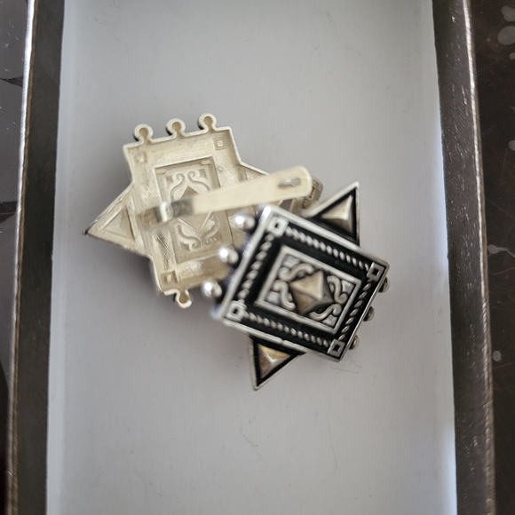 Silver Geometric Earrings - Picture 2 of 3